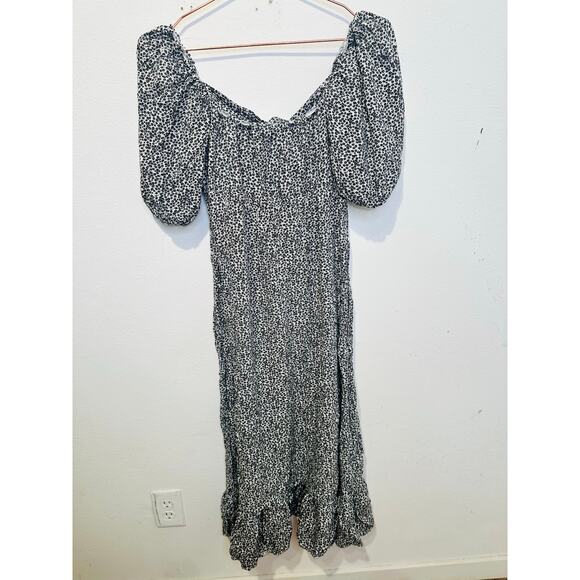 SLATE & WILLOW Women's White Black Ditsy Floral Tie Front Midi Dress Size Small - Picture 4 of 11